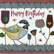 Emma Ball - Stitched Birdies - Greetings Card - Happy Birthday